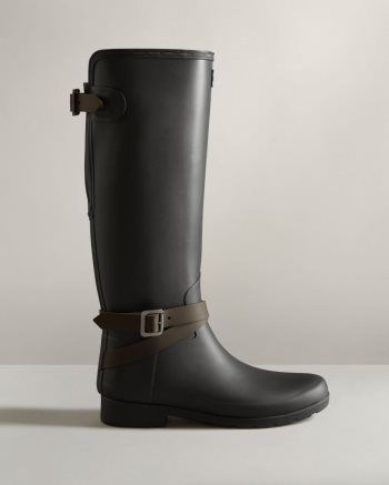 Black / Chocolate Women's Hunter Refined Slim Fit Adjustable Tall Rain Boots | LNMP7ugw