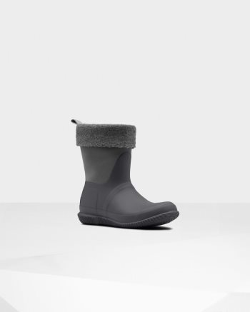 Black / Grey Women's Hunter Insulated Roll Top Sherpa Boots | nOfTlEVL