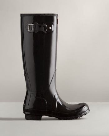 Black Women's Hunter Original Tall Gloss Rain Boots | gTahwSUk