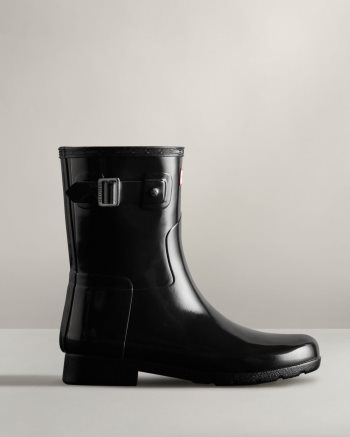 Black Women's Hunter Refined Slim Fit Short Gloss Rain Boots | h4H6TTUS