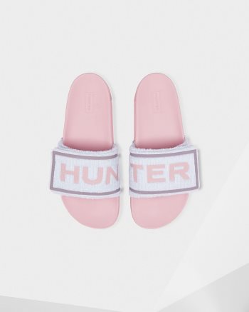 Blue / Pink Women's Hunter Terry Towelling Logo Adjustable Slides | qM44pAqo