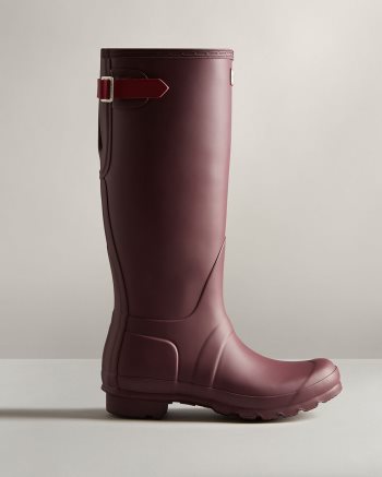 Brown / Burgundy Women's Hunter Tall Back Adjustable Rain Boots | DDOqXMGx