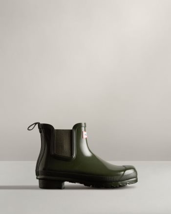 Dark Olive Women's Hunter Original Gloss Chelsea Boots | IkVXNbE1