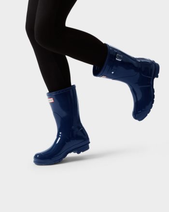 Navy Women's Hunter Original Short Gloss Rain Boots | gjx5hkLp