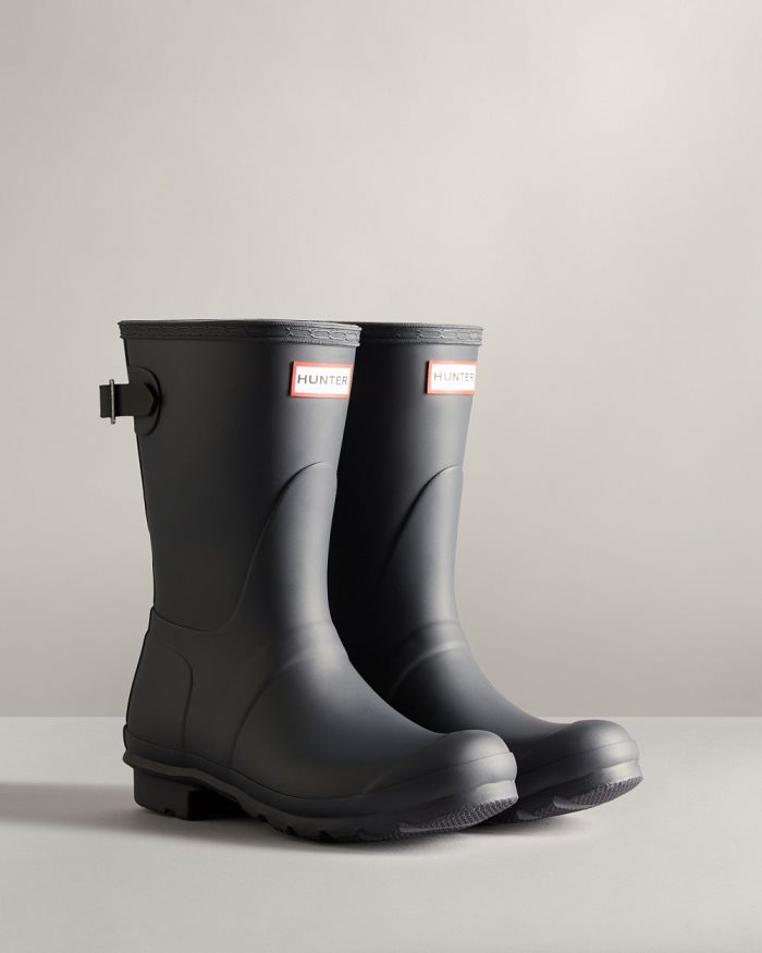 Black / Black Women's Hunter Short Back Adjustable Two-Tone Rain Boots | AfKG0nIl