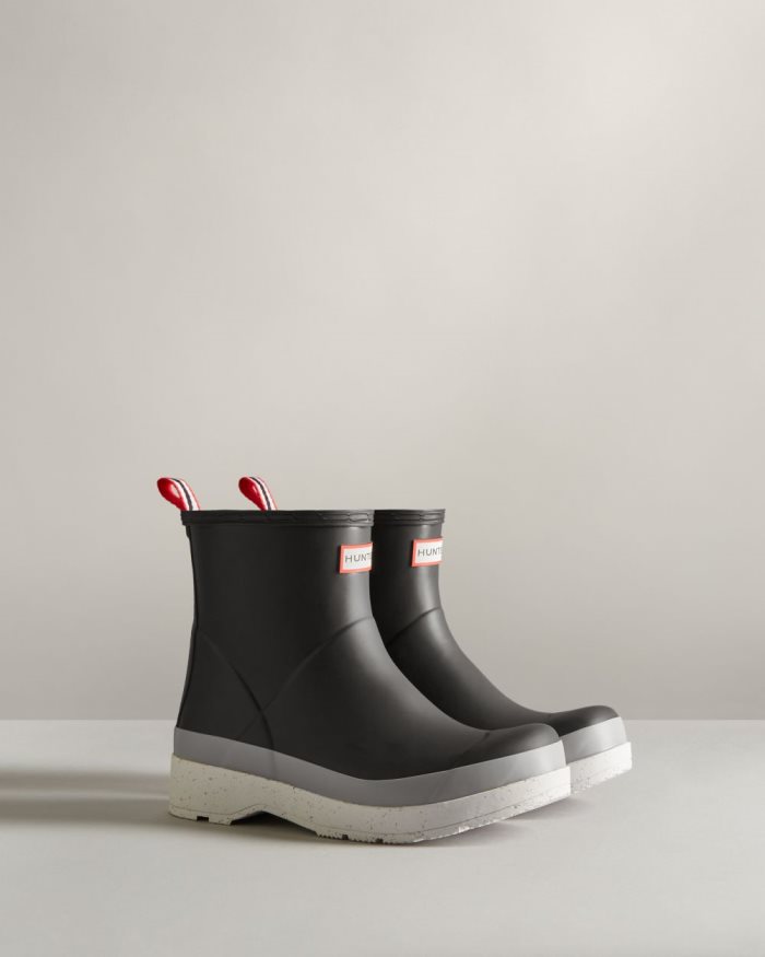 Black / Grey Men's Hunter Original Play Short Speckle Rain Boots | Ur5xbiyE