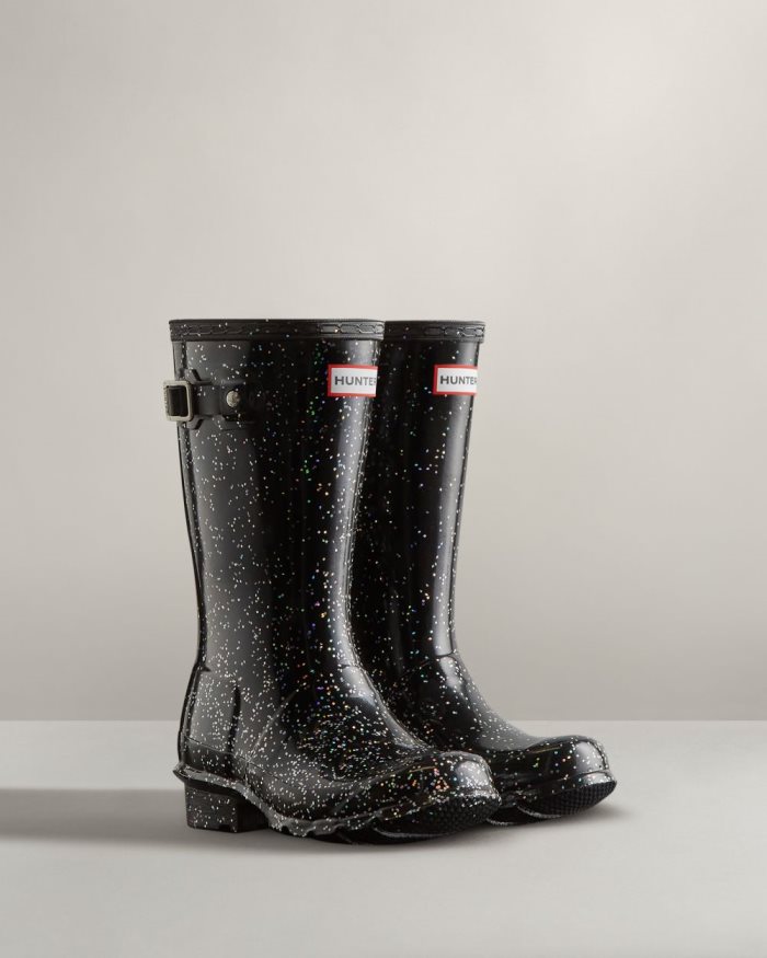 Black Kids' Hunter Giant Glitter Rain Boots | gs0R3M76