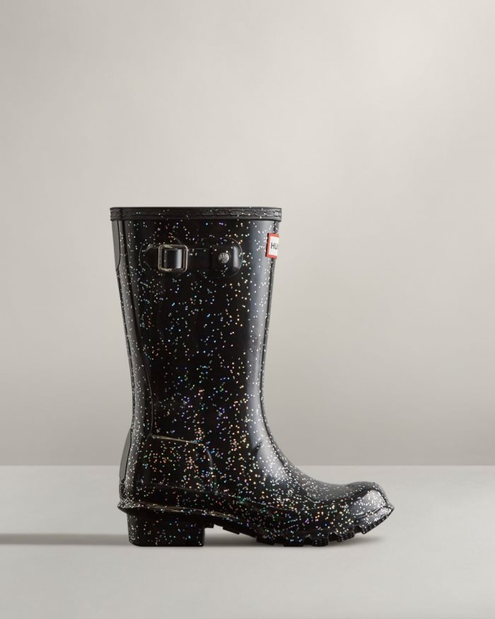 Black Kids' Hunter Giant Glitter Rain Boots | gs0R3M76