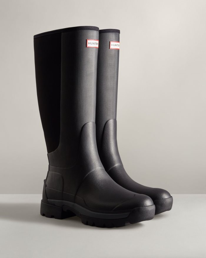 Black Men's Hunter Balmoral Field Hybrid Tall Rain Boots | eMUrF9JM