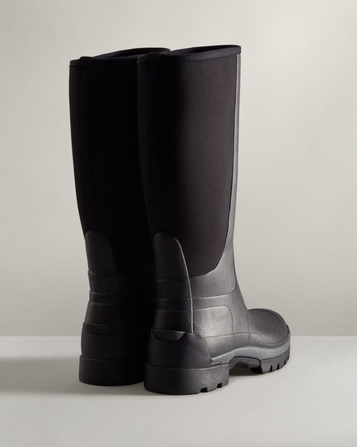 Black Men's Hunter Balmoral Field Hybrid Tall Rain Boots | eMUrF9JM