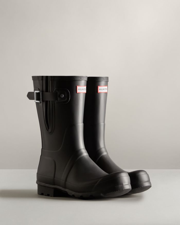 Black Men's Hunter Short Side Adjustable Rain Boots | v64XcK3k