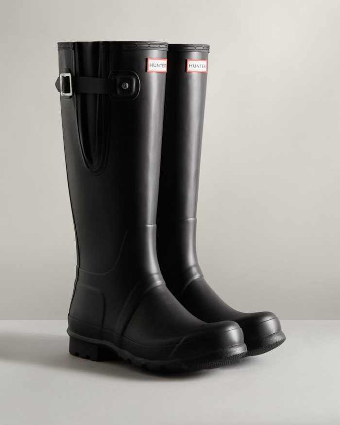 Black Men's Hunter Tall Side Adjustable Rain Boots | kvkzNrRZ