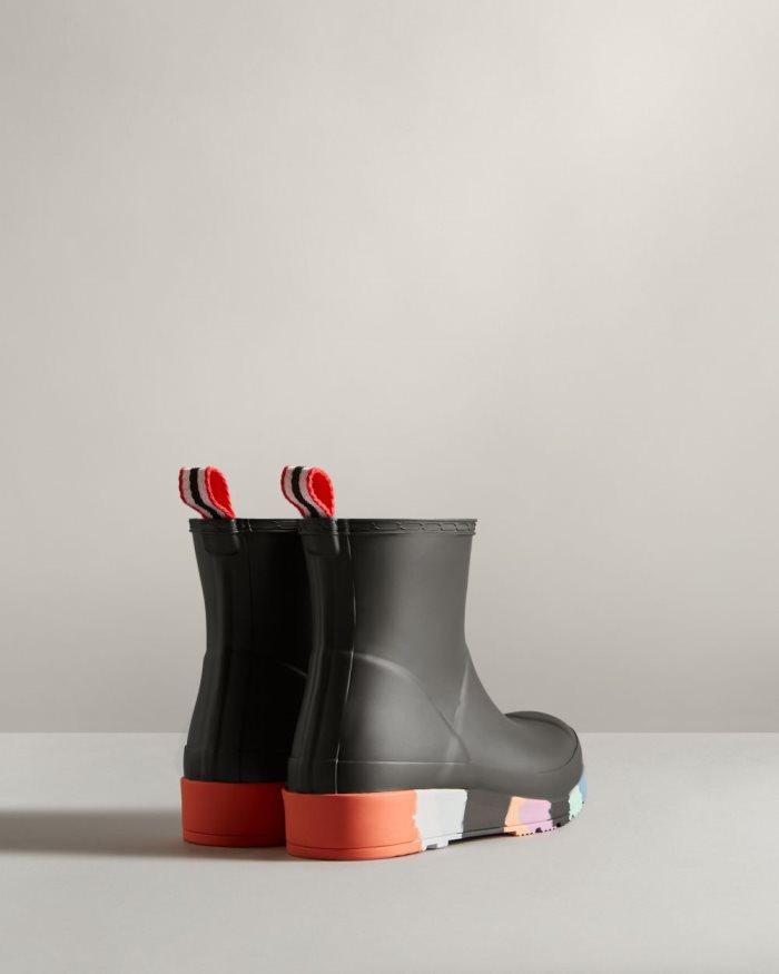 Black / Multicolor Women's Hunter Play Short Stripe Sole Rain Boots | 99VZCh3m