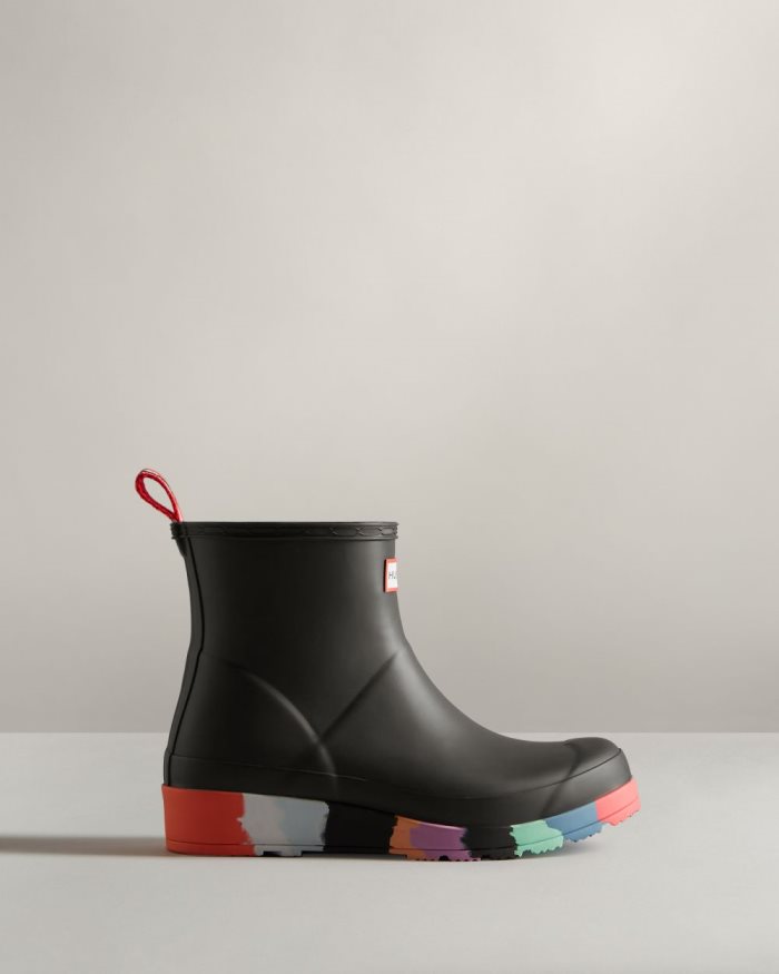 Black / Multicolor Women's Hunter Play Short Stripe Sole Rain Boots | 99VZCh3m