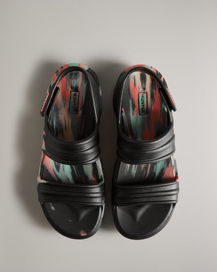 Black Women's Hunter BLOOM™ Marble Sandals | vq4uaN12