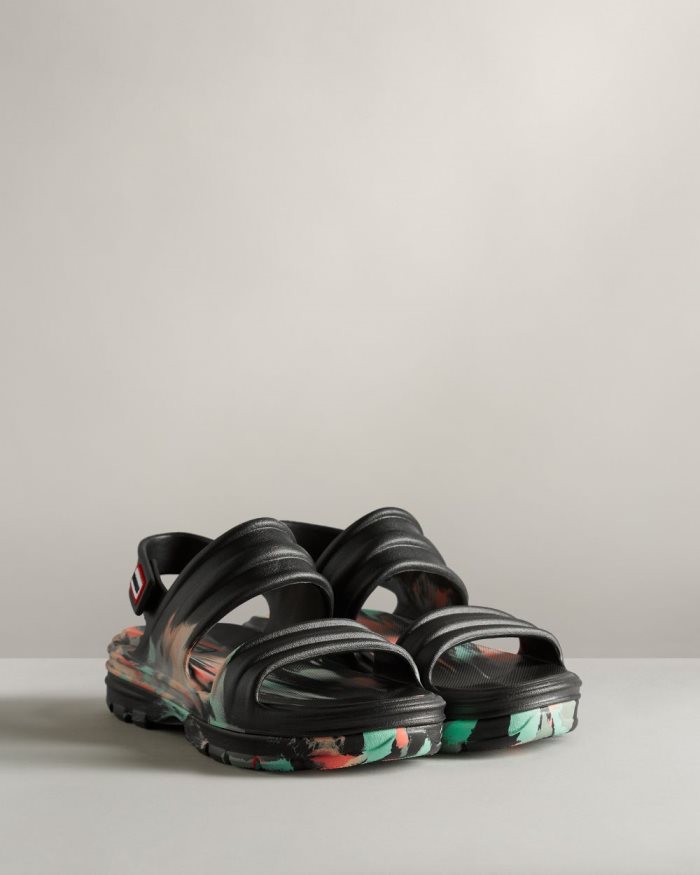 Black Women's Hunter BLOOM™ Marble Sandals | vq4uaN12