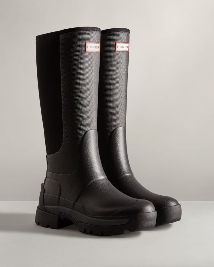 Black Women's Hunter Balmoral Field Hybrid Tall Rain Boots | E5jyMHl8