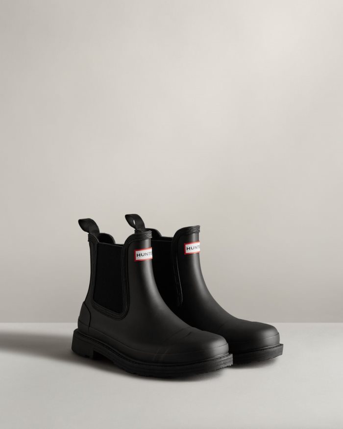 Black Women's Hunter Commando Chelsea Boots | Aq83wp8I