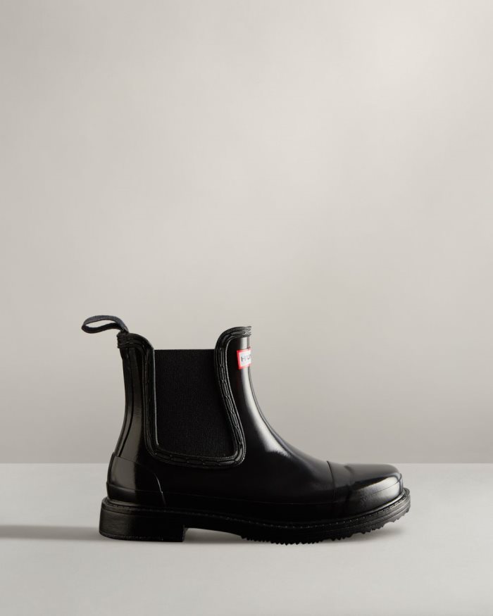 Black Women's Hunter Commando Gloss Chelsea Boots | CVlAMeAX