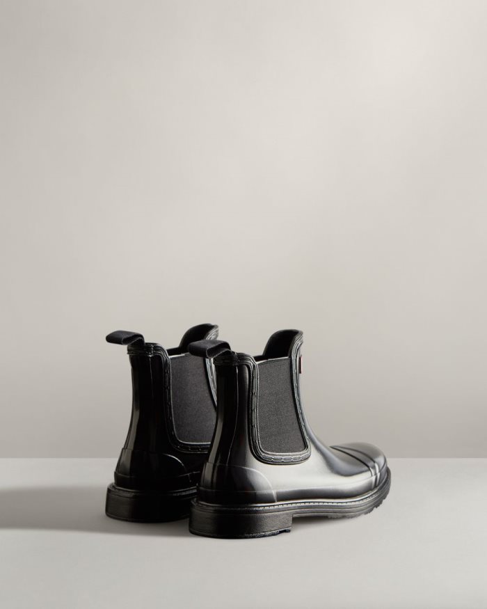 Black Women's Hunter Commando Gloss Rain Boots | OU75dkXO