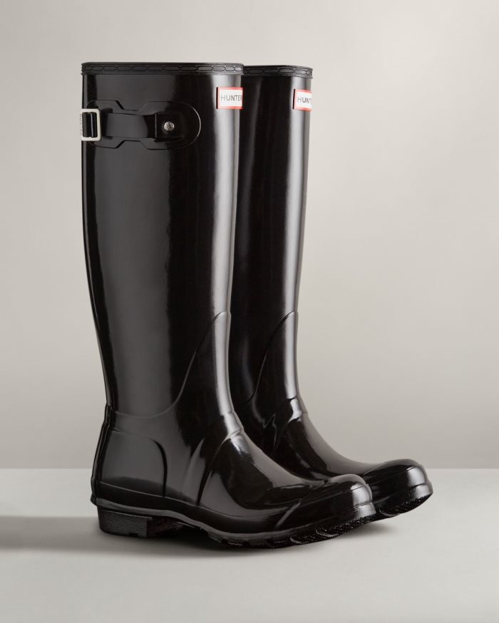 Black Women's Hunter Original Tall Gloss Rain Boots | gTahwSUk