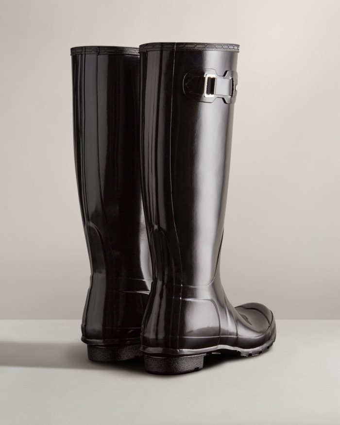 Black Women's Hunter Original Tall Gloss Rain Boots | gTahwSUk