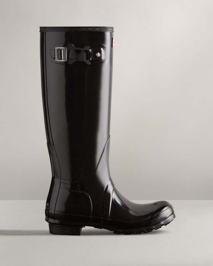 Black Women\'s Hunter Original Tall Gloss Rain Boots | gTahwSUk