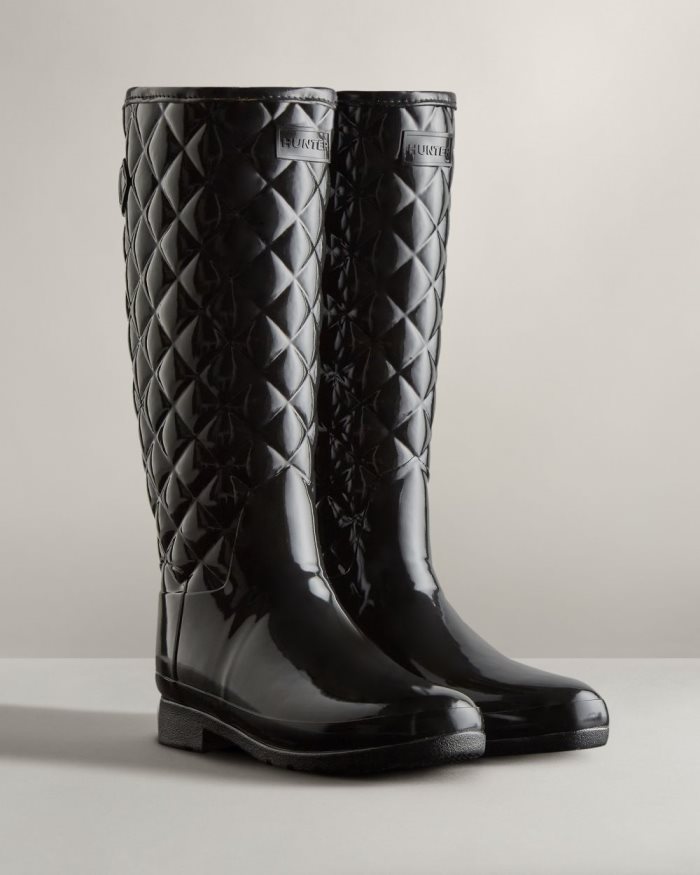 Black Women's Hunter Refined Slim Fit Adjustable Quilted Tall Rain Boots | Ep6KYBtu