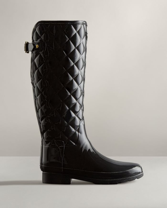 Black Women's Hunter Refined Slim Fit Adjustable Quilted Tall Rain Boots | Ep6KYBtu