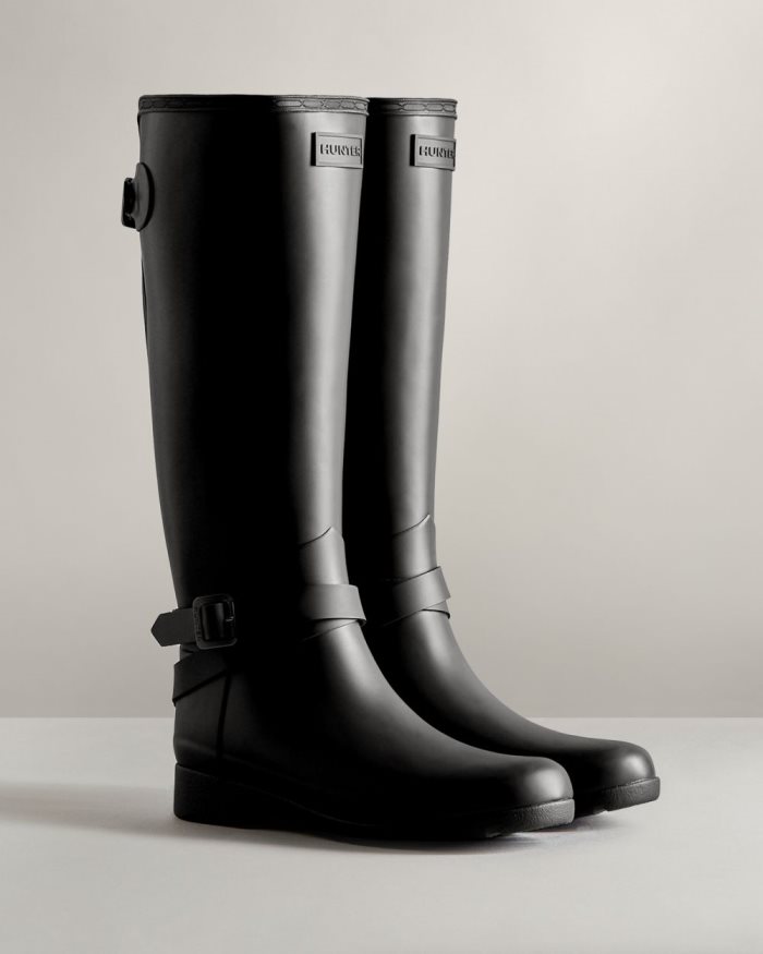 Black Women's Hunter Refined Slim Fit Adjustable Tall Rain Boots | WeS0fjt5