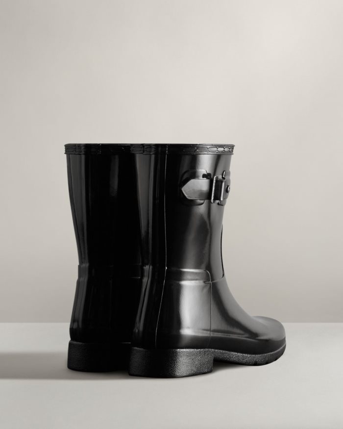 Black Women's Hunter Refined Slim Fit Short Gloss Rain Boots | h4H6TTUS