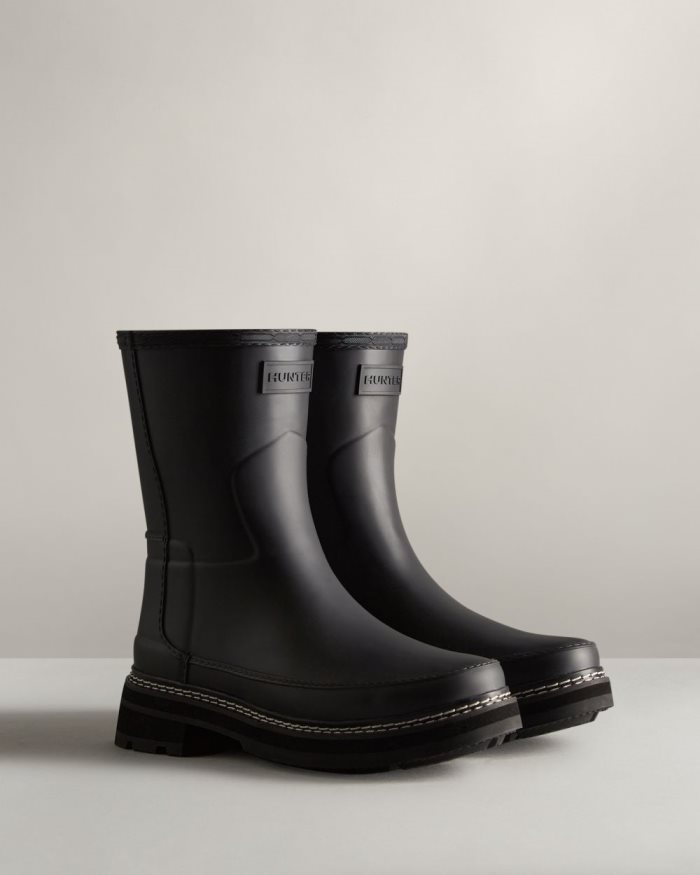 Black Women's Hunter Refined Stitch Detail Short Rain Boots | B54GY1gz