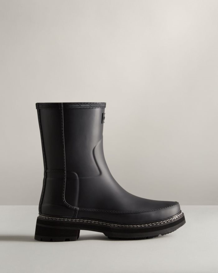 Black Women's Hunter Refined Stitch Detail Short Rain Boots | B54GY1gz