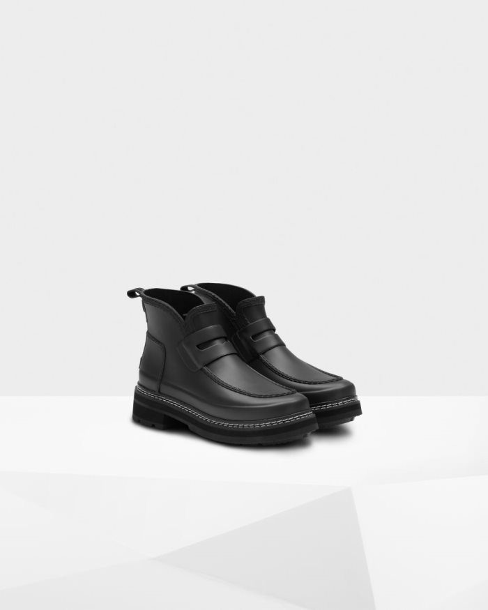 Black Women's Hunter Refined Stitch Detail Loafer Rain Boots | BKxShLEB