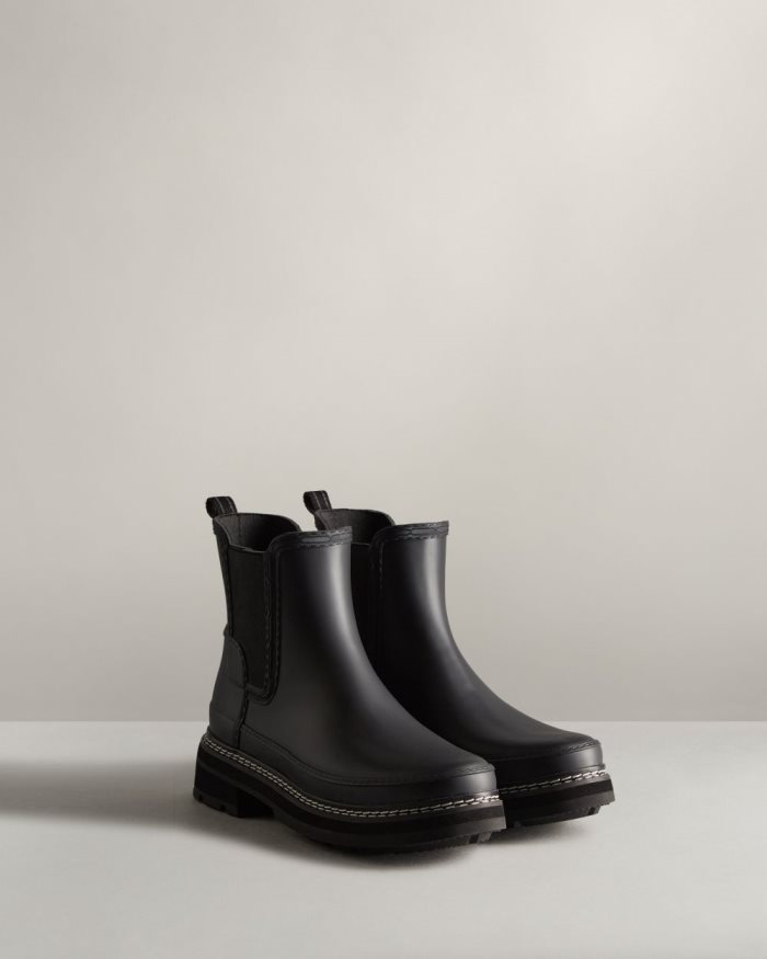 Black Women's Hunter Refined Stitch Detail Chelsea Boots | feJ62EJV