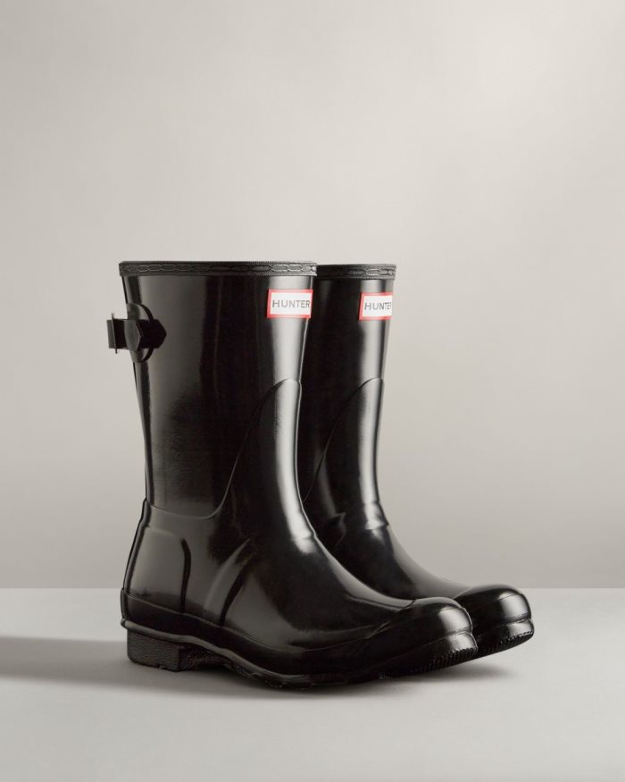 Black Women's Hunter Short Back Adjustable Gloss Rain Boots | MOGu4Yb5