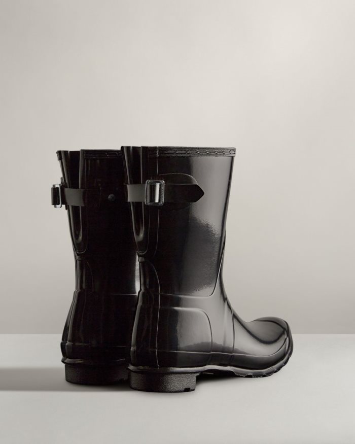 Black Women's Hunter Short Back Adjustable Gloss Rain Boots | MOGu4Yb5