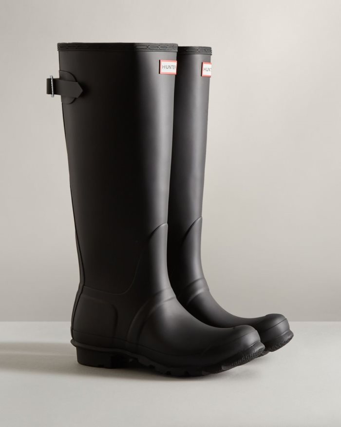 Black Women's Hunter Tall Back Adjustable Rain Boots | AHmmheId