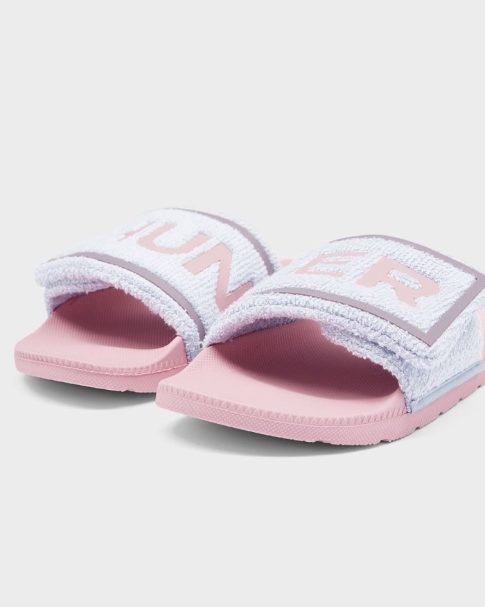 Blue / Pink Women's Hunter Terry Towelling Logo Adjustable Slides | qM44pAqo