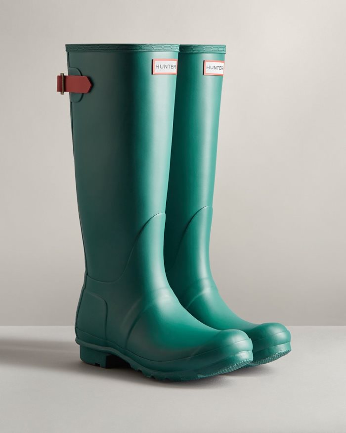 Blue / Rose Women's Hunter Tall Back Adjustable Rain Boots | G6JUW4zm