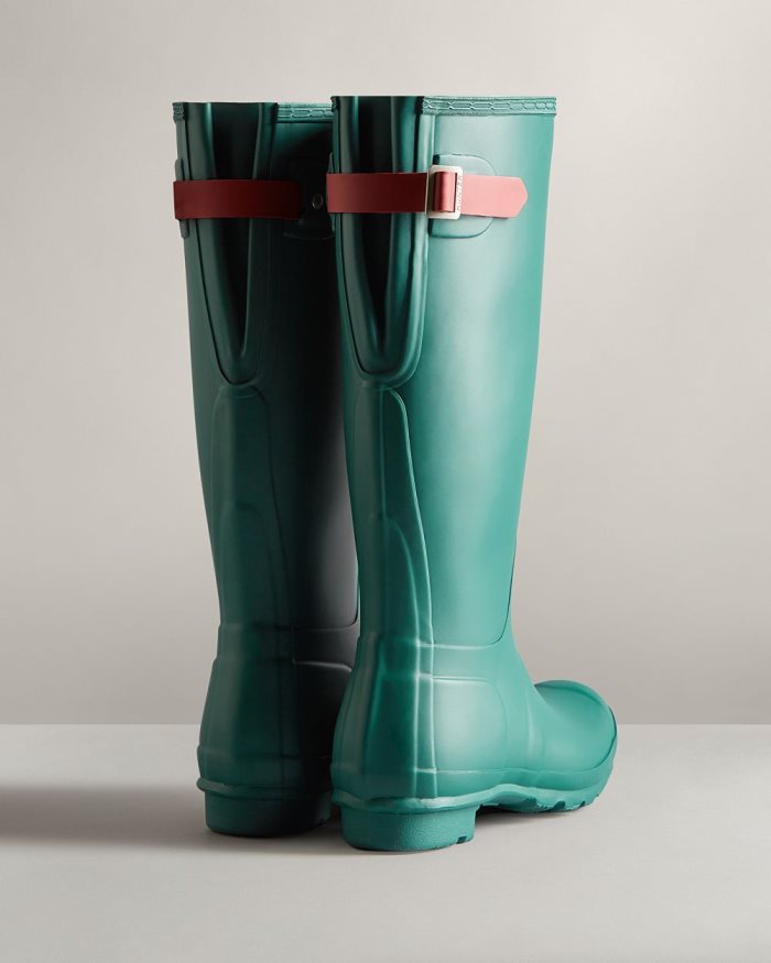 Blue / Rose Women's Hunter Tall Back Adjustable Rain Boots | G6JUW4zm