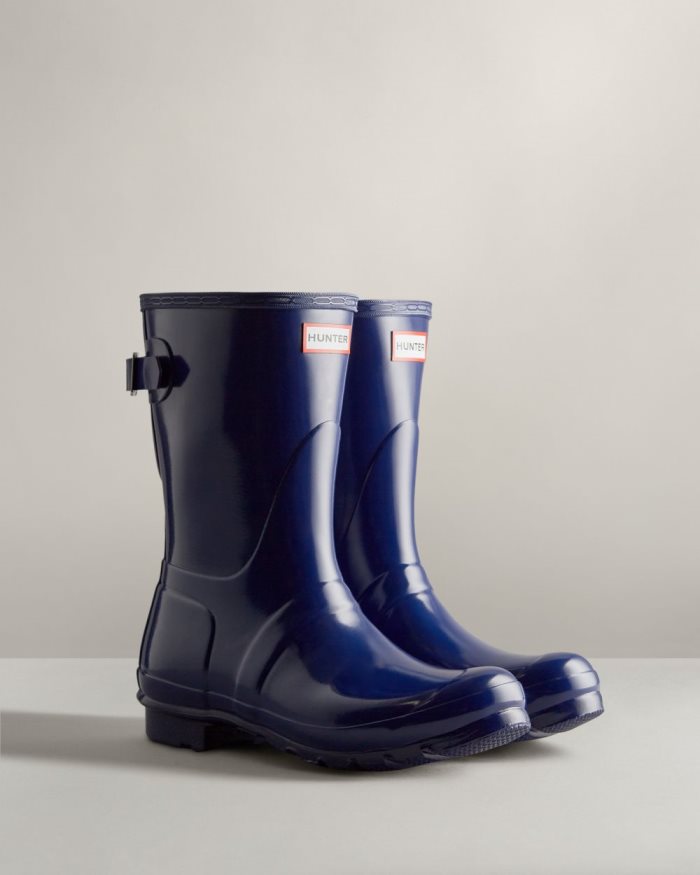 Blue Women's Hunter Short Back Adjustable Gloss Rain Boots | qXnro6po