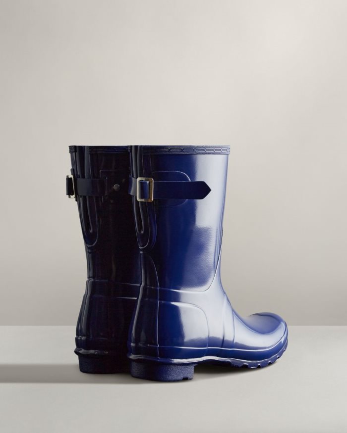 Blue Women's Hunter Short Back Adjustable Gloss Rain Boots | qXnro6po