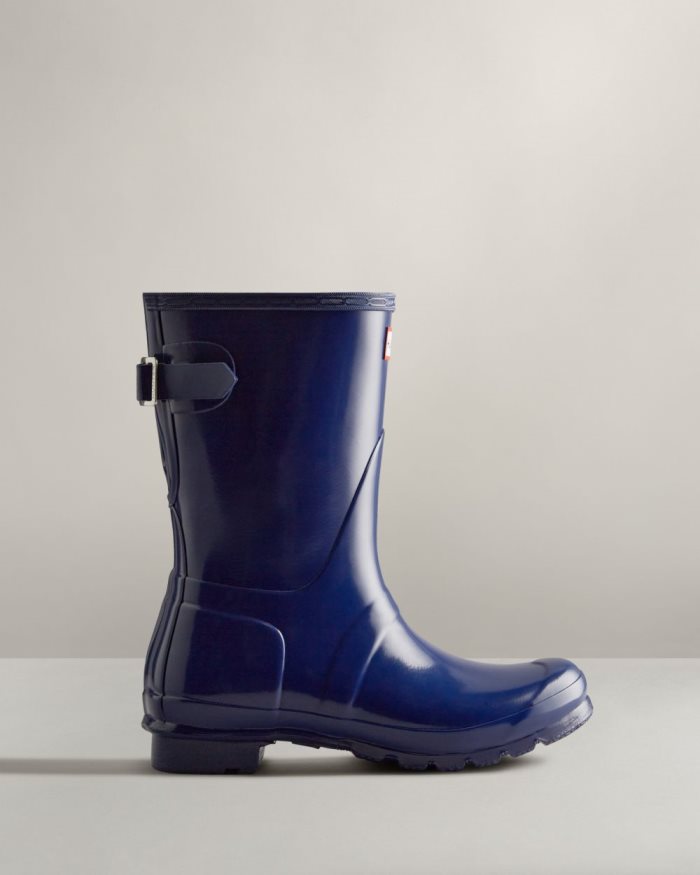 Blue Women's Hunter Short Back Adjustable Gloss Rain Boots | qXnro6po