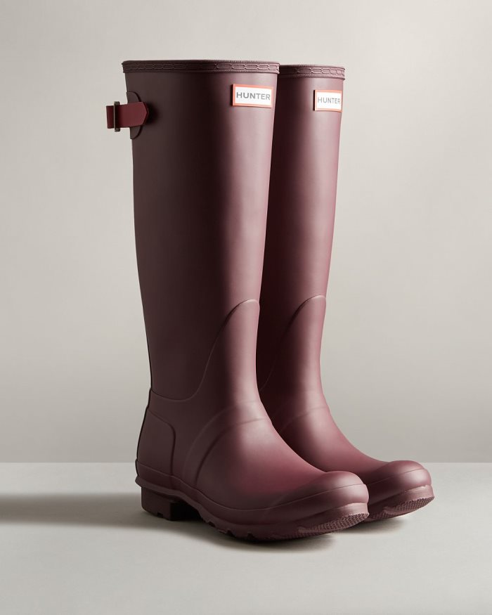 Brown / Burgundy Women's Hunter Tall Back Adjustable Rain Boots | DDOqXMGx