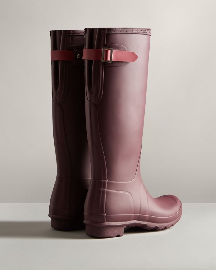 Brown / Burgundy Women's Hunter Tall Back Adjustable Rain Boots | DDOqXMGx