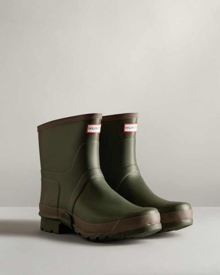 Dark Olive / Brown Men's Hunter Gardener Short Rain Boots | Fv63WSq9