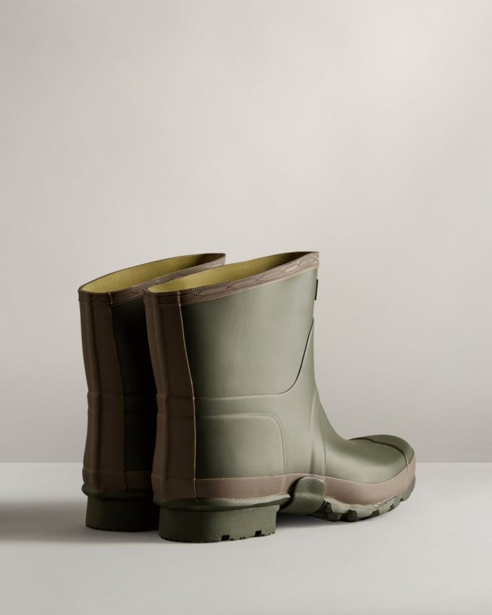 Dark Olive / Brown Men's Hunter Gardener Short Rain Boots | Fv63WSq9