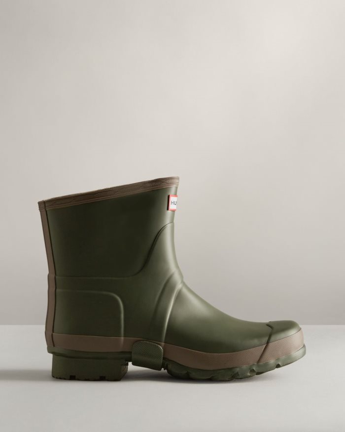 Dark Olive / Brown Men's Hunter Gardener Short Rain Boots | Fv63WSq9