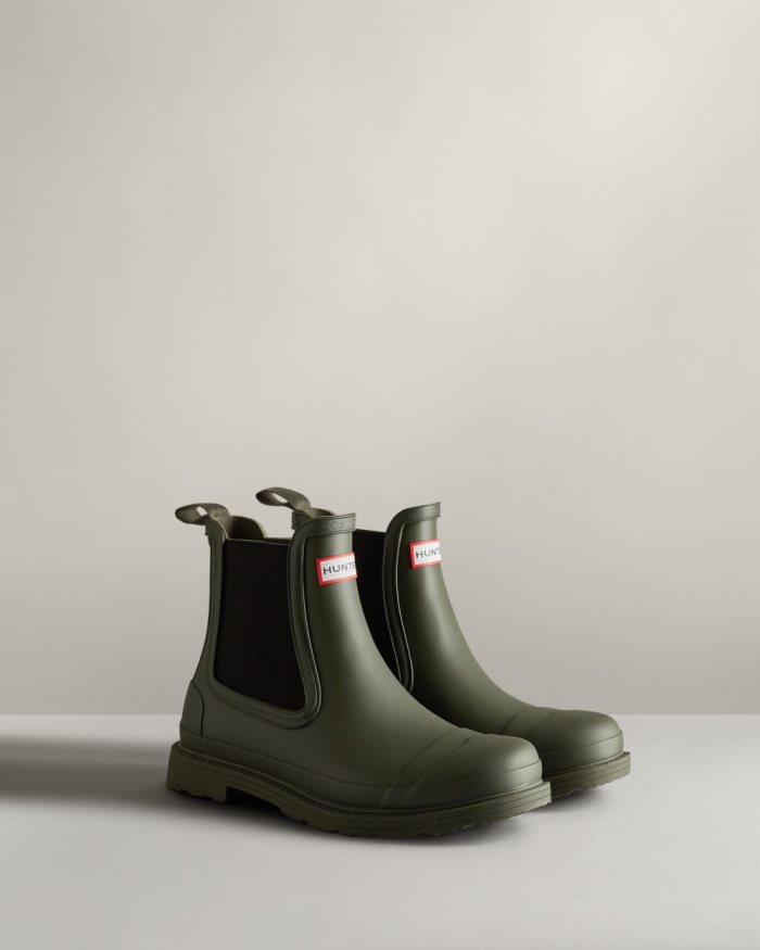 Dark Olive Men's Hunter Commando Chelsea Boots | WWhiSuZV